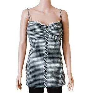 Black & White Gingham Cami Top 3X Shirred Back Adjustable Straps Padding